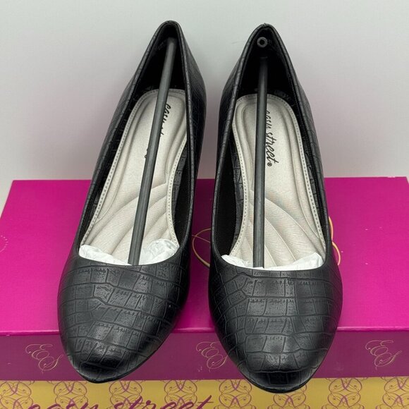 Easy Street Womens Fabulous Black Crocodile Embossed Heels Pumps Size 9 - Picture 2 of 9